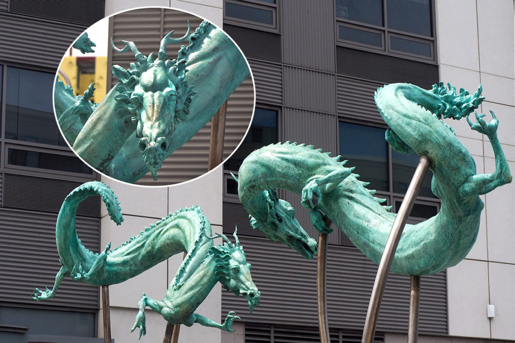 Dancing dragons sculpture, a major landmark in Philadelphia's Chinatown.