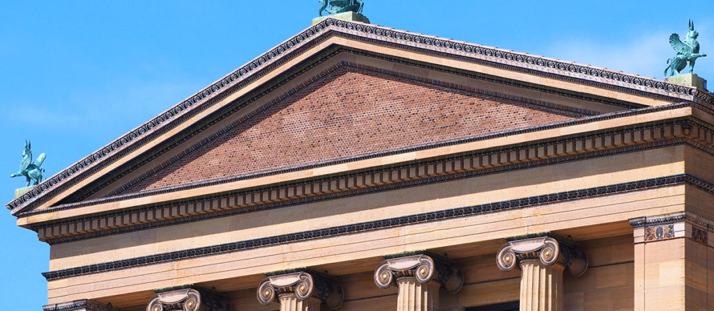 Unadorned pediment at the Philadelphia Museum of Art