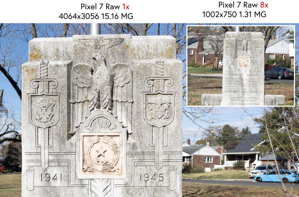 Pixel 7 RAW files show how image data is lost the further out you zoom.