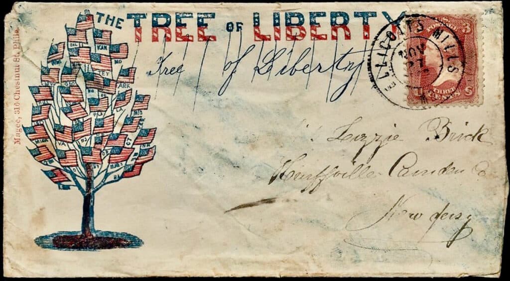 From Civil War letters collection, an envelope addressed to Lizzie Brick of Hurffville, NJ