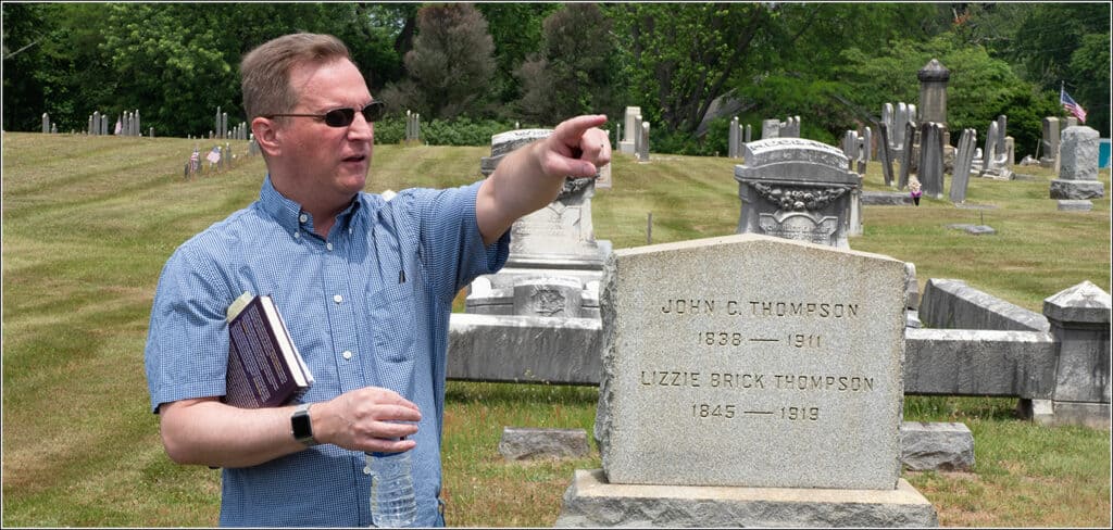 James Scythes leads a tour through Civil War era graves at the Hurffville United Methodist Church cemetery in New Jersey.