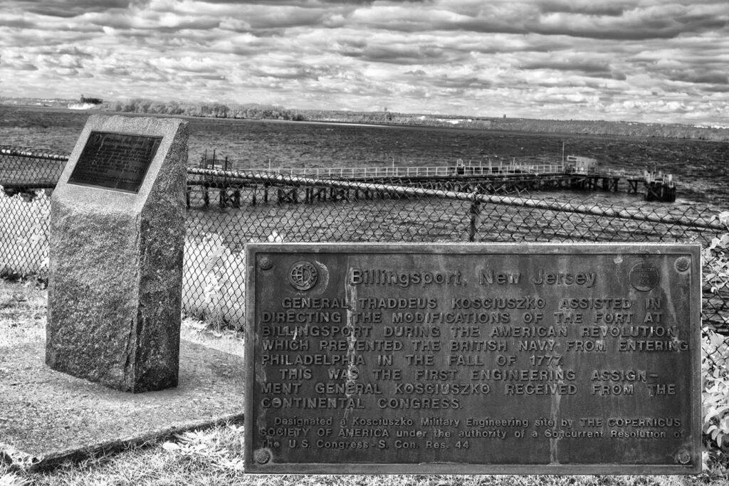 A memorial honoring General Thaddeus Kosciuszko for assisting in directing the modification of the Paulsboro, NJ, shoreline fort during the Revolutionary War