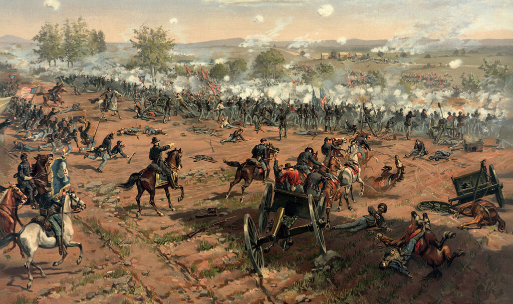 Panorama of Pickett's Charge, the Civil War battle that turned the tide against the Confederacy.